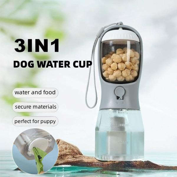 Superb 3-in-1 Portable Pet Cup: Water, Food, & Waste Bag Combo