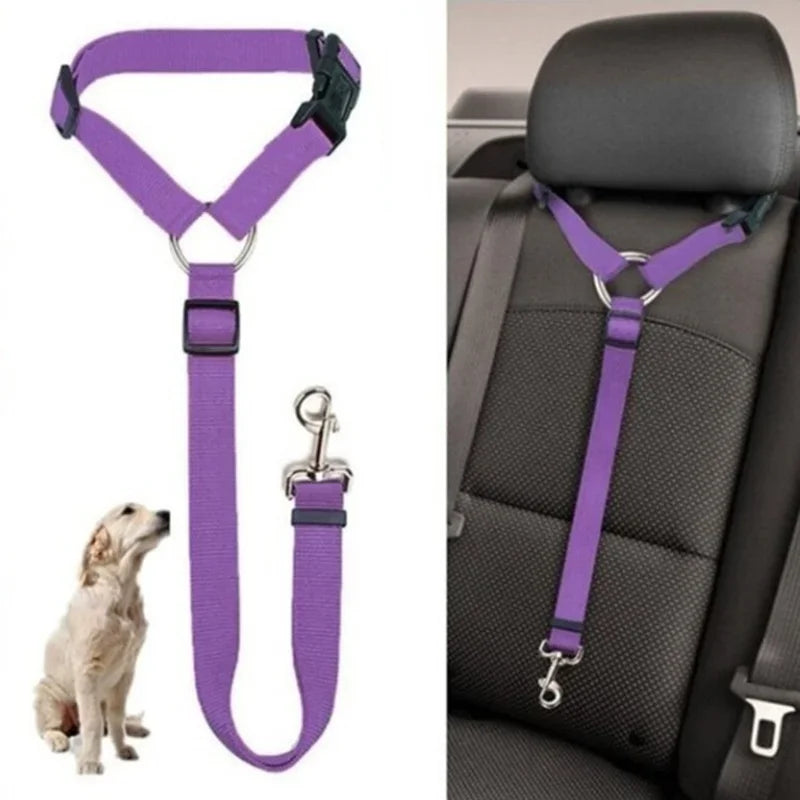 Top-Rated Solid Color Two-in-One Pet Car Seat Belt & Leash – Adjustable Nylon Safety Harness for Dogs