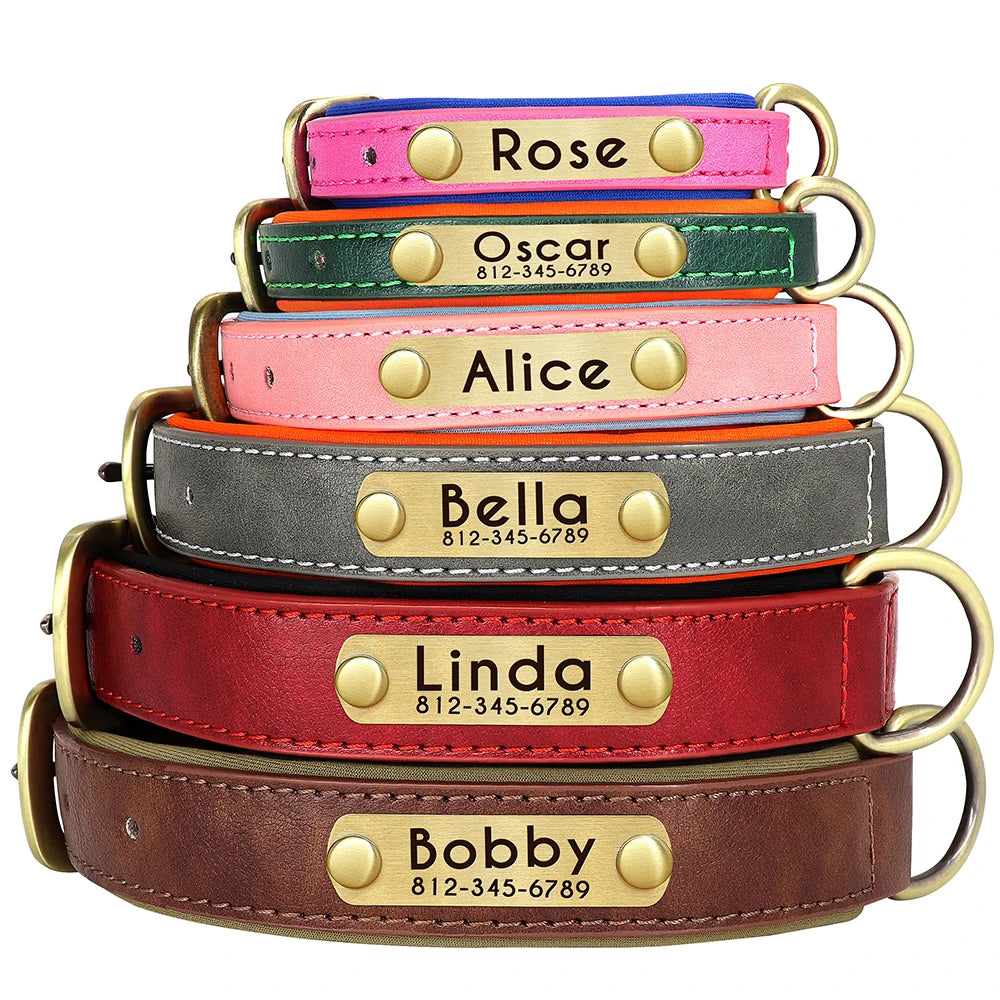 Premium Customized Leather Dog Collar – Soft, Padded, and Engraved for All Sizes