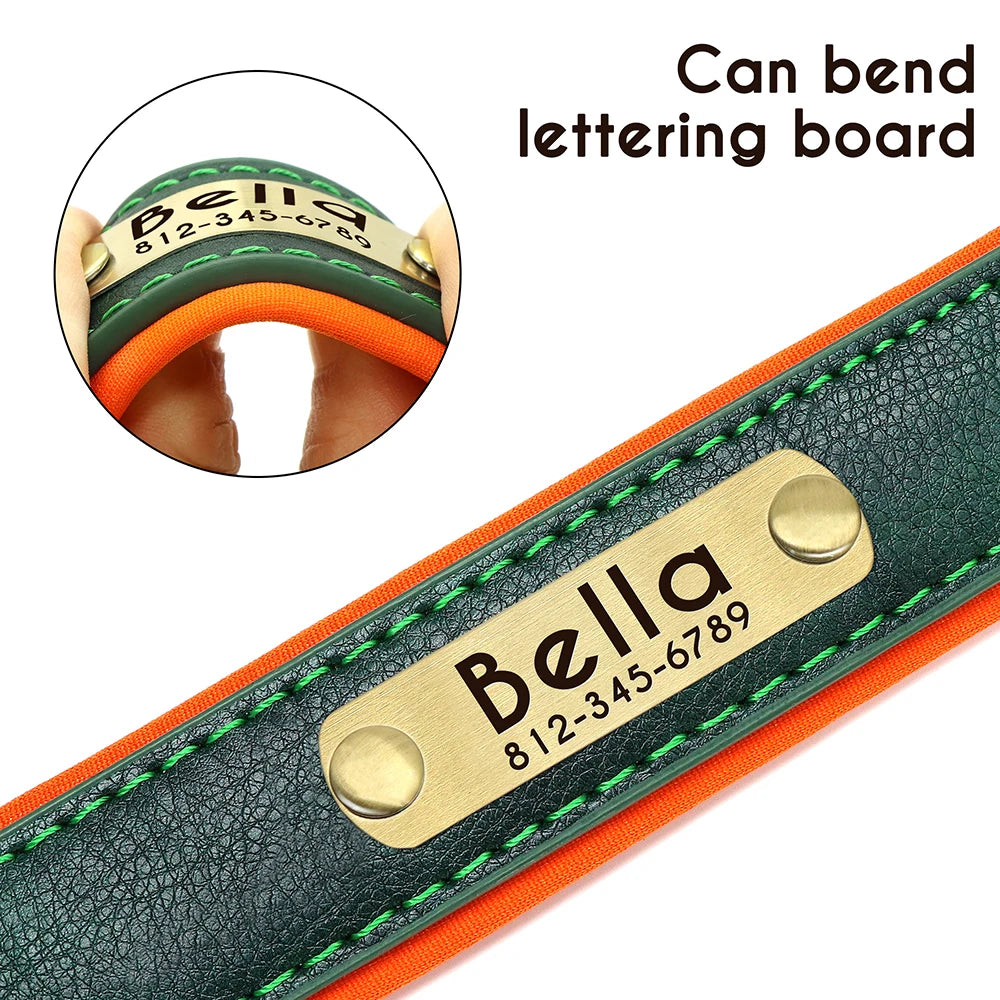 Premium Customized Leather Dog Collar – Soft, Padded, and Engraved for All Sizes