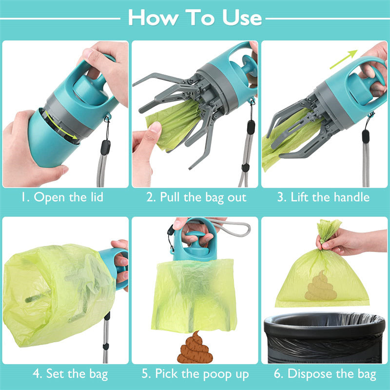 Ultimate Portable Dog Pooper Scooper: Lightweight with Bag Dispenser & Eight-Claw Shovel